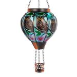 DREAMSKIP Owl Solar Hot Air Balloon Lantern with Flame, Glass Hot Air Balloon Solar Lantern Outdoor Waterproof, Decorative Hanging Hot Air Balloon Solar Light for Outside Garden Patio Tree Porch Yard