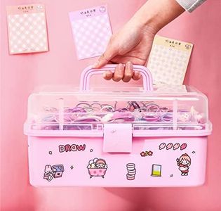 LANPEW Caja de almacenamiento para accesorios de pelo para niños, caja de cabeza para niñas, horquilla de bebé, banda elástica, tocado y bonito joyero (Rosa)
