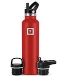 IRON °FLASK Sports Water Bottle - 24 Oz, 3 Lids (Straw Lid), Leak Proof, Vacuum Insulated Stainless Steel, Hot Cold, Double Walled, Thermo Mug, Standard Metal Canteen
