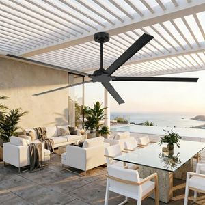 Outdoor Ceiling Fans 72 Inch Waterproof Outdoor Ceiling Fans for Patios Porch Bedroom, Modern Black Ceiling Fan No Light for Living Room Shop Garage, Remote Control, Reversible 5 Aluminum Blades