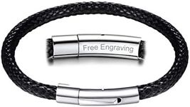 PROSTEEL Name Engraved Bracelet Men Wristband Cuff Bangle Stainless Steel Clasp Black