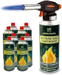 GREEN HAVEN Kitchen Blow Torch – Refillable Torch with Safety Lock & Adjustable Flame | Fit All Butane Tanks for Desserts, Creme Brulee, BBQ, Baking (Blow Torch +8 Gas)