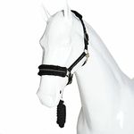 Horse Master Fluffy Headcollar and Leadrope Set - Diamante Soft Fur Padded Halters for Horses - Super Flexible and Adjustable Pony Controller Equipment for Training and Outdoor Riding (Cob, Black)