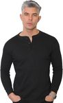 Long Sleeve Henley T Shirt Mens Grandad Shirt Mens Tops Casual Waffle Knit Button Shirt 2208 Black