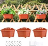 summer flower 3 Pack 9.84” Wall Hanging Planters, Railing Hanging Planters for Fence Balcony Garden Outdoor Decor, Plastic Flower Pot for Window Plant Holder (Terracotta Red)