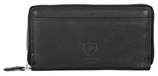 J. Wilson London Ladies Designer Luxury Quality Soft Leather RFID Safe Protection Purse Multi Credit Card Women Clutch Wallet with Zip Pocket Phone Holder Gift Boxed (Black)