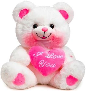 HollyHOME Teddy Bear with Pink Heart Plush Bear That Says I Love You and Blushes LED Stuffed Toys for Girlfriend and Kids Valentine's Day 13 inch White