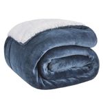 Bedsure Sherpa Fleece Throw Blanket - Fluffy Microfiber Solid Blankets for Bed and Couch Double/Twin Size, Slate Blue, 150x200cm