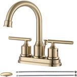 WOWOW Brushed Gold Bathroom Faucet 4 Inch Ceterset Bathroom Sink Faucet 3 Hole Vanity Faucet 2 Handle Basin Faucet with Drain Tall Mixer Tap Modern