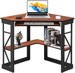 VECELO Corner Desk with Rack (A4 Compatible) Compact Desk PC Desk with Keyboard Tray Triangular Corner Computer Desk Width 40.9 x Depth 28.0 x Height 29.9 inches (104 x 71 x 76 cm), Storage Shelf