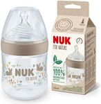 NUK for Nature Baby Bottle | Small Teat | 150 ml | Breast-Like Sustainable Silicone Teat with Anti Colic Vent | Temperature Control | BPA-Free | Beige