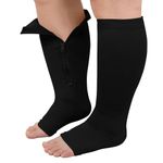 PUTUO Plus Size Compression Socks: Wide Calf Zip Flight Sock Women Men Extra Large Graduated Open Toe Support Stockings for Travel Black 3XL 1Pairs