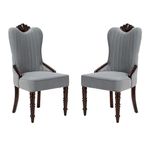 WOODBURY TREE Luxury Sheesham Wood & Premium Velvet Dining Chairs, High Wingback Quilted Design, Nail Heads, Comfy Accent Chairs for Living Room, Bedroom, or Small Spaces (Set of 2) (Grey)