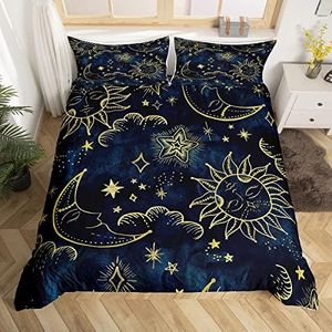 Kids Sun and Moon Duvet Cover Set Bohemian Style Bedding Set for Kids Boys Girls Psychedelic Galaxy Star Comforter Cover Cosmic Duvet Cover Double Size