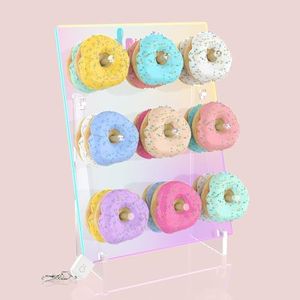 LUGUNU LED Light Acrylic Donut Wall Display Stand, Reusable Clear Donut Stands for Donut Party Decorations Shower Birthday Party(multiple colorful lighting multiple modes)