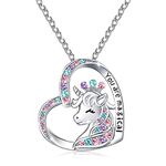 Lanqueen Unicorn Necklace for Girls Crown Princess CZ Heart You Are Magical Pendant Necklaces Birthday Christmas Halloween Unicorn Jewelry Gifts for Girls Daughter Granddaughter Niece