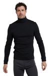 Mountain Warehouse Meribel Mens Thermal Baselayer Top - Combed Cotton Sweater, Roll Neck Jumper, Breathable, Quick Drying & Fitted Sleeves - for Everyday Use Black S