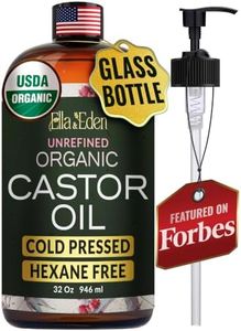 Ella & Eden Organic Castor Oil - Big 32 Fl Oz Glass Bottle - Cold-Pressed, Hexane-Free, USDA Certified, Unrefined & 100% Pure - For Hair Growth, Face, Skin