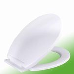 MLD Polyethylene Oval Shaped Design Hydraulic Soft Closing PP Toilet Seat Cover Hinge Size adjustment sideways front back fit all brand Commode HOVL4055 (Color-White,Plastic)