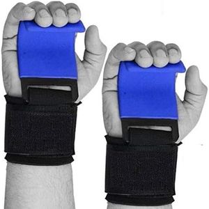 DMX INTL Weight Lifting Power Hooks Grip Heavy Duty with Wrist Straps for Pull Ups Power Lift Deadlift Weightlifting 8 mm Thick Padded Neoprene Gym Fitness Workout Gloves (Pair) (Blue)