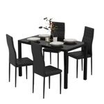 Jooli H Black Dining Table and Chairs Set 4, Glass Kitchen Table with 4 Faux Leather Upholstered Metal Chairs Modern Dining Room Sets for Home