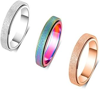 OreilleStar Titanium Stainless Steel Anxiety Ring for Women Spinner Ring 3 Colors Pack Anxiety Spinner Rings Fidget Rings 4mm Rose Gold Silver Rainbow Size 7