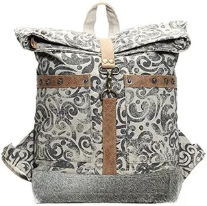 Myra Bag Floral Cowhide & Upcycled Canvas Backpack S-1161