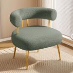 FFIJJ Mid Century Sherpa Boucle Accent Chair, Round Upholstered Barrel Arm Chair for Small Spaces, Fluffy Side Corner Sofa Armchair for Living Room, Bedroom, Vanity, Office, Reading Nook(Green)