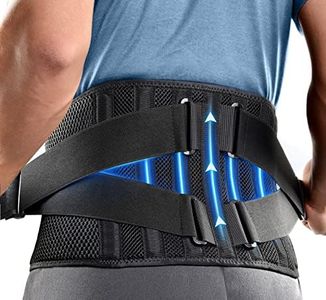 FREETOO Air Mesh Back Brace for Men Women Lower Back Pain Relief with 7 Stays, Adjustable Back Support Belt for Work, Anti-skid Lumbar Support for Sciatica Scoliosis (S(waist:27''-36''), Black)