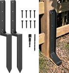 AKINGKONG Thicker Fence Post Repair Anchor Kit, Steel Fence Post Stakes, Repair Leaning 4x4/6x6 Wooden Fence Post Support (Thicker 11-Gauge, 2 Pack/Black)