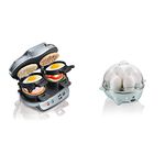 Hamilton Beach Dual Breakfast Sandwich Maker (25490C) + 3-in-1 Electric Hard Boiled Egg Cooker Poacher & Omelet Maker (25504)