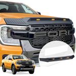 JHCHAN Bonnet Guard for Ford Ranger 2023 2024, Ranger T9 Bonnet Hood Protector Guard Wind Stone Bug Deflector Bugshield, Ford Ranger Wildtrak Platinum Raptor XLT XL Tremor Accessories with LED Lights