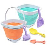 6pcs Bucket Beach Toy Set, Foldable Beach Bucket with Shovels and Rake, Kids Beach Play Sand Pail Buckets with Handle, Sand and Water Outdoor Fun Tools for Boys Girls