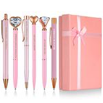 Yeaqee 6 Pcs Inspirational Ballpoint Gift Pen Set Pretty Metal Crystal Diamond Motivational Quotes Ballpoint Pens with Gift Box for Women Girls Nurse Teacher Office Wedding School Supplies (Pink)