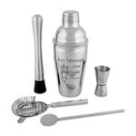 Personalised Engraved 5 Piece Cocktail Shaker Set, Personalise with Any Message for Any Occasion