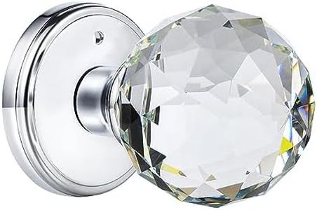 CLCTK Crystal Glass Door Knobs Interior with Lock, Round Bathroom Bedroom Door Knobs (Privacy, Polished Chrome)