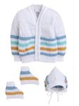 Little Angels Baby Sweater Set - 3 Pcs Woollen Full Sleeves V-Neck Textured Striped Sweater, Cap & Socks for Baby Boys 0 to 3 Months (Blue)