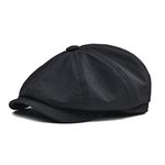 BOTVELA Men's Newsboy Flat Cap 100% Cotton Gatsby Ivy Golf Cabbie Hat, Black, 7 7/8