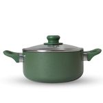 Get Plumm Granite Cooking Pot with Lid | Induction Base Sauce Pan | Ceramic Non Stick Handi | Stew Pot, Biriyani Pot, Rice Pot, Gas & Induction Compatible, 20cm,2.75L(Green) | 1 Year Warranty