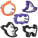 Crethinkaty 5 Pieces Halloween Cookie Cutters,Stainless Steel Biscuit Cutters with Comfort Grip,Sandwich Cutter Set for Baking-Pumpkin,Bat,Ghost,Cat,Wizard Hat