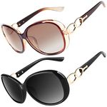 CGID Trendy Oversized Sunglasses for Women Ladies Polarized Sun Glasses UV400 Protection Big Frame Shades Gradient Brown Black