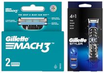 Gillette Fusion Proglide 4-In-1 Styler For Men Trimming Shaving Beard Edging Body Hair Trimming & Mach 3 Manual Shaving Razor Blades-Pack Of 2S(Cartridge)