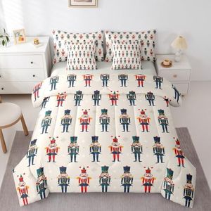 Erosebridal Snowflakes 7 Piece Bedding Set King Nutcracker Comforter Set with Sheets Cartoon Toy Christmas Bed in a Bag Xmas Soldier Green Red for Kids Boys Girls