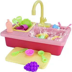 Play Sink with Running Water, Pretend Play Kitchen Sink Toys for Kids, Toddler Sink with Real Water Cycle, Children Electric Dishwasher Playing Toy, Play House Role Play Kitchen Toys for Boys Girls