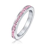 Cubic Zirconia Pink Stackable CZ Channel Set Eternity Band Ring Simulated Tourmaline For Women Teen .925 Sterling Silver