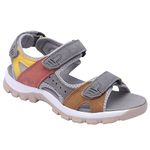 Harssidanzar Women's Sports Hiking Sandals Adjustable Strap Leather Sandals For Women Outdoor Sports Sandals Walking SL256UK,Tan Grey,Size 5 UK