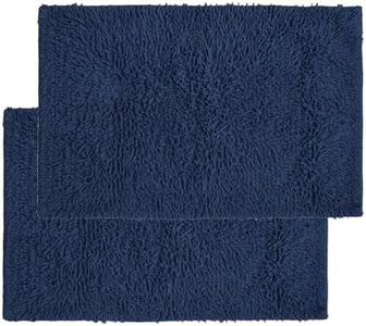 Allure Pack of 2 Tumble Twist Bath Mat Set Deep Pile, 100% Cotton, Large Size 55 x 90cm, Super Soft & Absorbent, Easy Care & Washable (Navy)