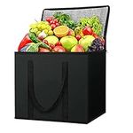 Cool Bag Large, Black Picnic Cooler Bag, 31L Soft Insulated Food Delivery Bag, Foldable Lunch Cool Box, Reusable Grocery Shopping Bags, Thermos Bag for Outdoor Camping Beach Golf Family Travel BBQ