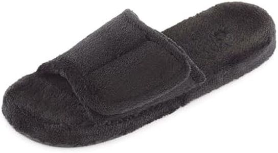 Acorn Men's Spa Slide Slippers with Adjustable Strap and Soft Terry Lining, Black, 9-10