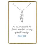 Sterling Silver Wing Necklace for Women, Delicate and Dainty Angel Wing Necklace, Psalm 91, Inspirational Necklace, Sympathy Necklace,18 inches